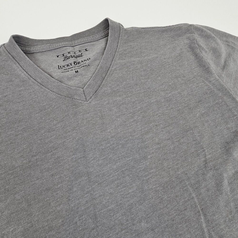 Lucky Brand Venice Burnout Mens M Gray V Neck T Shirt Heathered Soft Casual Tee